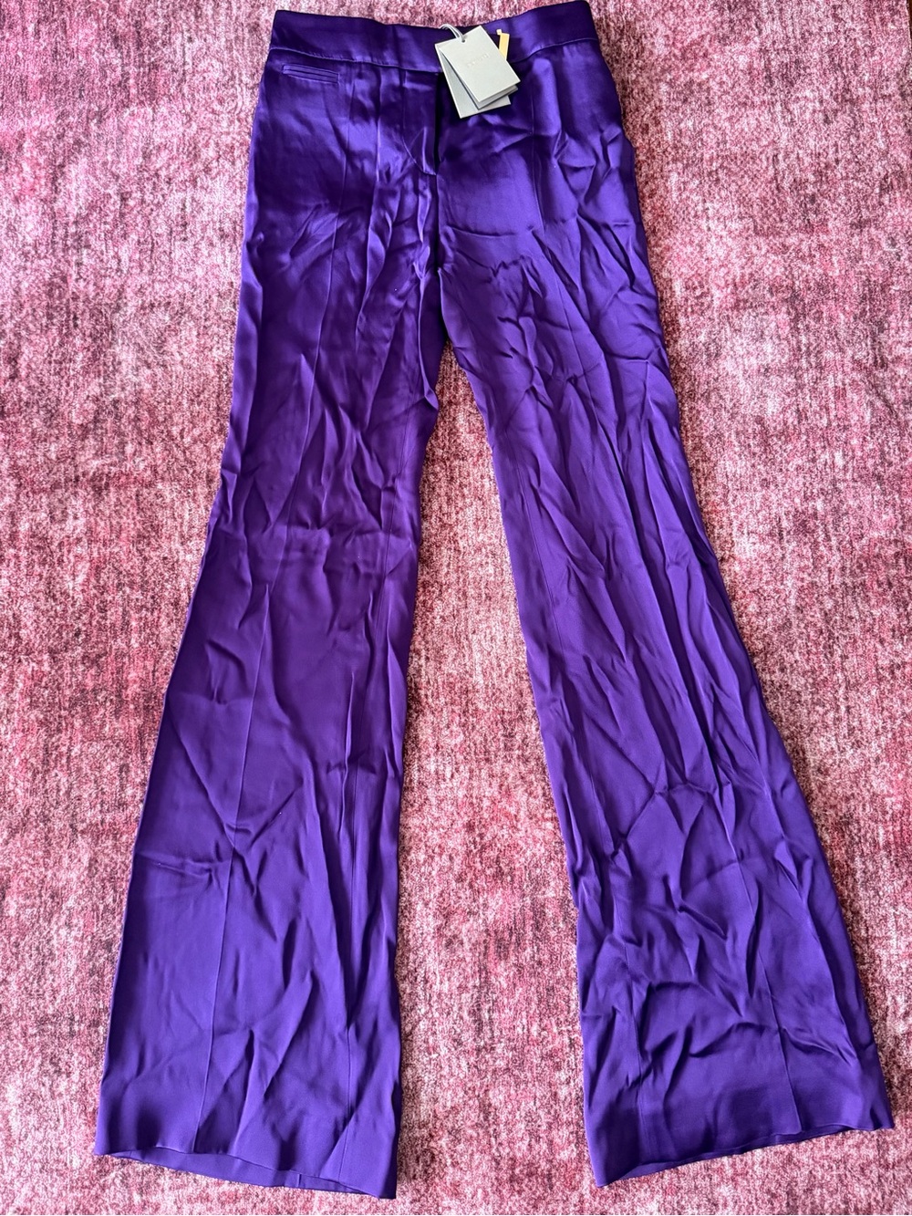 Tom Ford Purple Satin Trousers with Gold Accent